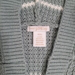 Sweet Stories 16 XL Hooded Cardigan Girls Sage Green Striped Waffle Knit Sweater